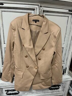 a new day Beige Double-Breasted Blazer with Gold Buttons